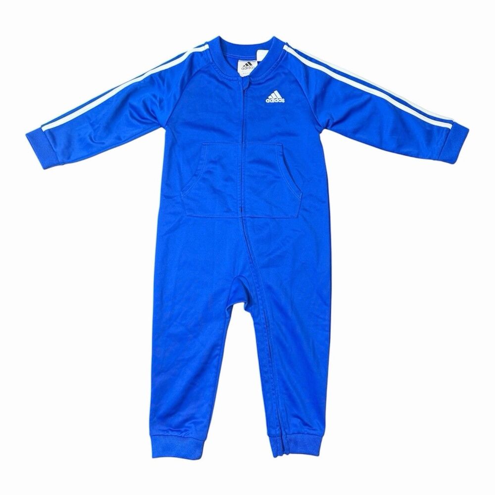 Adidas Baby Boys Blue White Stripe Track Jump Suit One Piece Onesy 24M